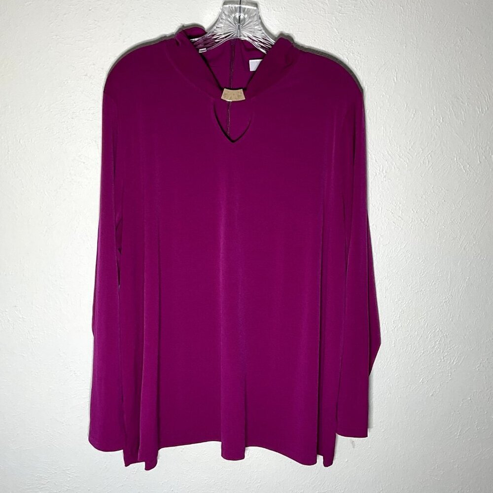 Susan Graver Top Women XL Fuchsia Long Sleeve Keyhole Neck Metallic Accent